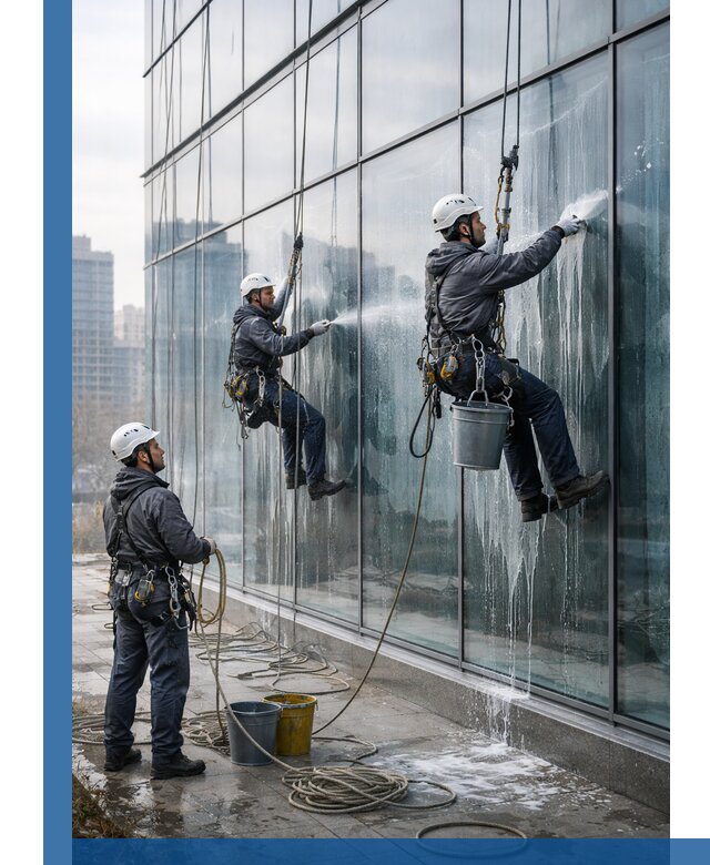 Промышленная мойка панорамных окон на высоте в Алексеевке