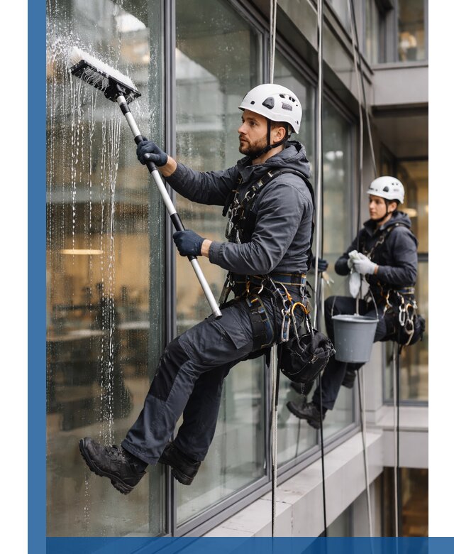 Профессиональная мойка витражей промышленными альпинистами в Алексеевке