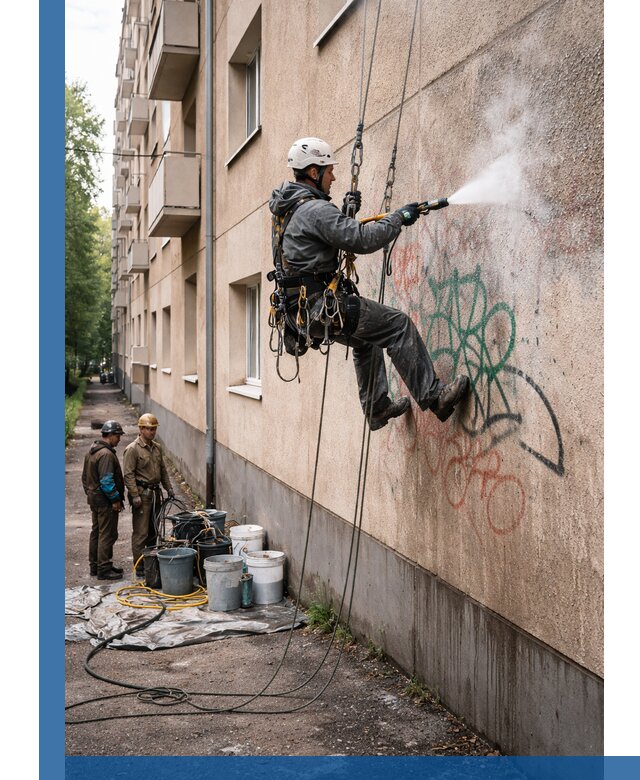 Удаление граффити с фасада в Алексеевке без следов и повреждений