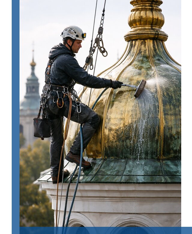 Профессиональная мойка куполов и шпилей высотными альпинистами в Алексеевке