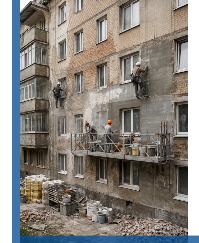 Капитальный ремонт фасада в Алексеевке с восстановлением и гидроизоляцией