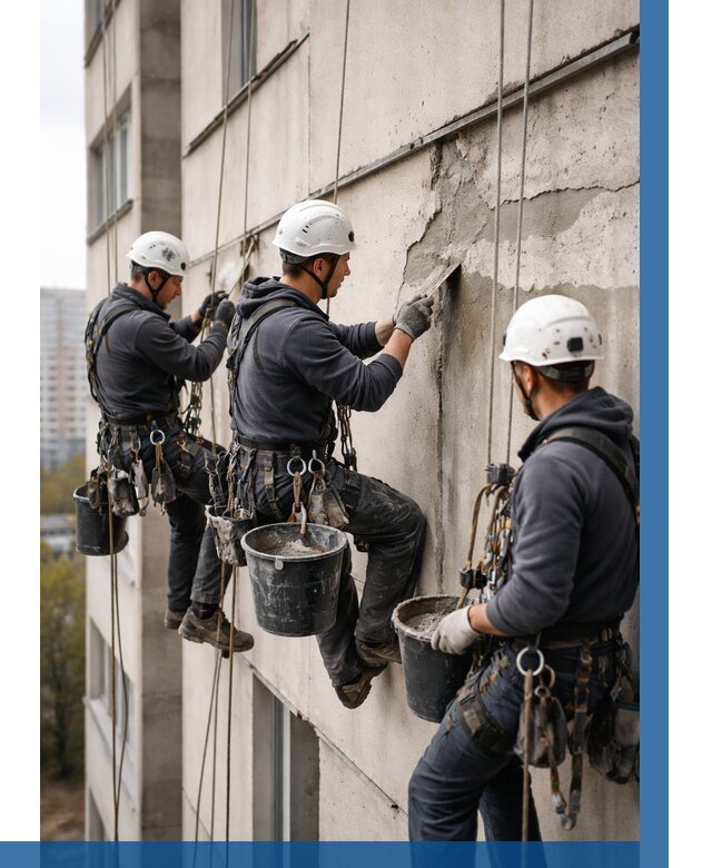 Ремонт бетонных элементов фасада в Алексеевке от 2531 р. | ВЫСОТНИК-Лкв