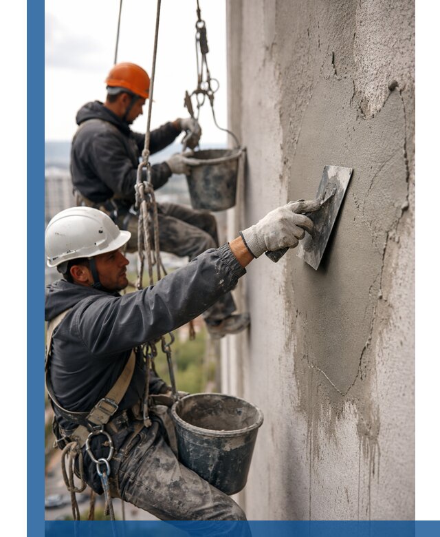 Штукатурка фасада на высоте в Алексеевке профессиональные работы