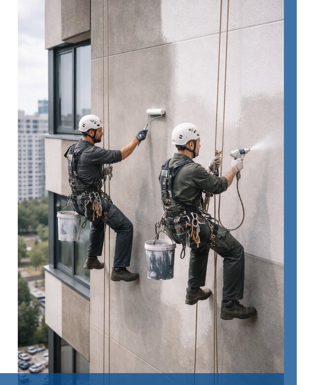 Покраска фасада альпинистами в Алексеевке от 304 р. | ВЫСОТНИК-Лкв