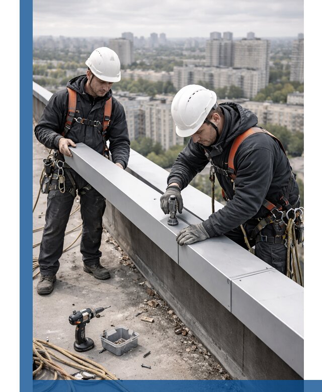 Монтаж парапетных крышек и ограждений кровли в Алексеевке