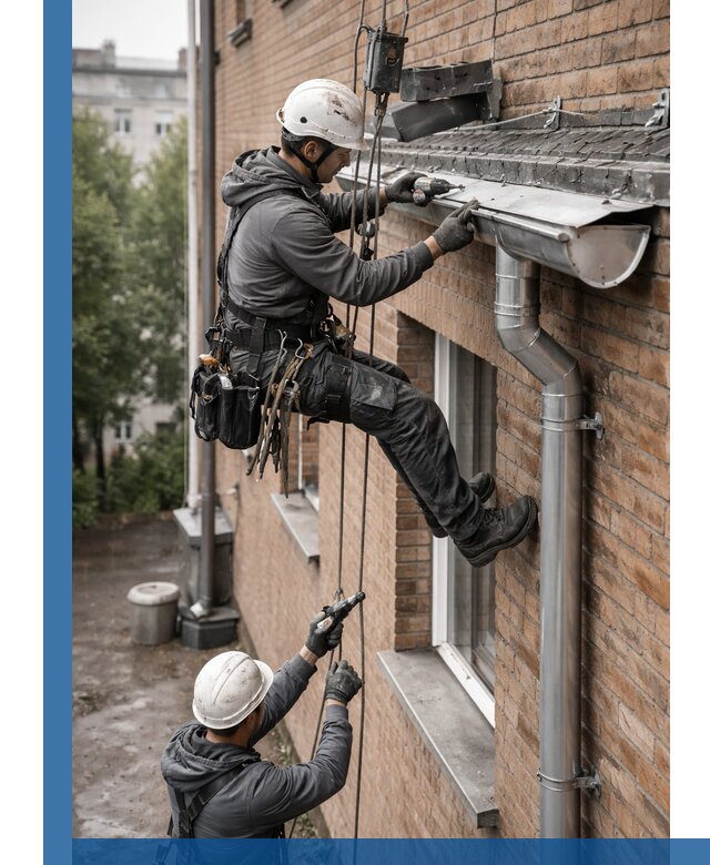 Монтаж водосточной системы на здании в Алексеевке под ключ