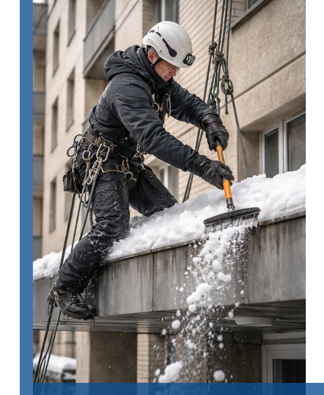 Очистка козырьков от снега в Алексеевке круглогодично безопасно