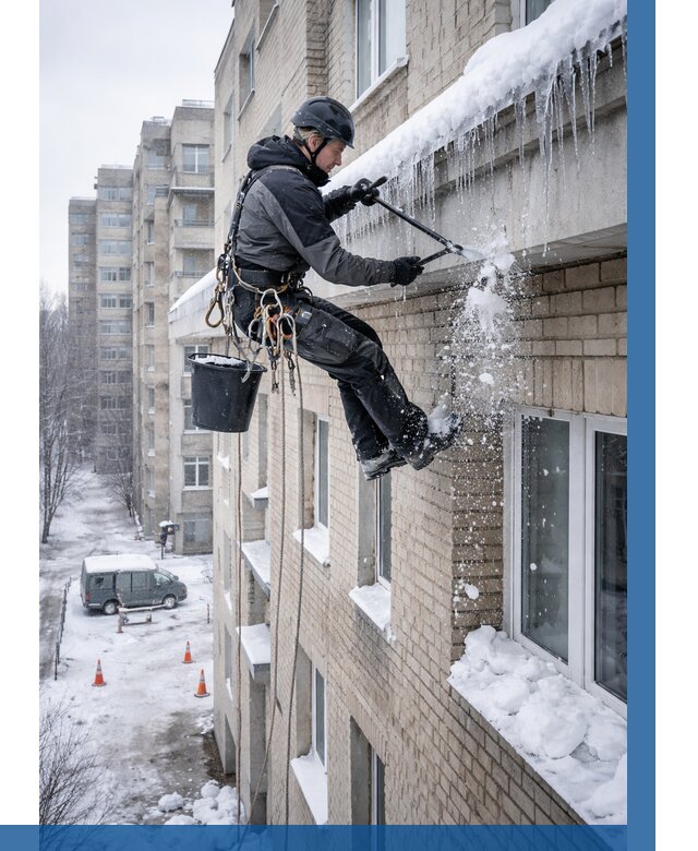 Удаление наледи с карнизов в Алексеевке от 354 р. | ВЫСОТНИК-Лкв