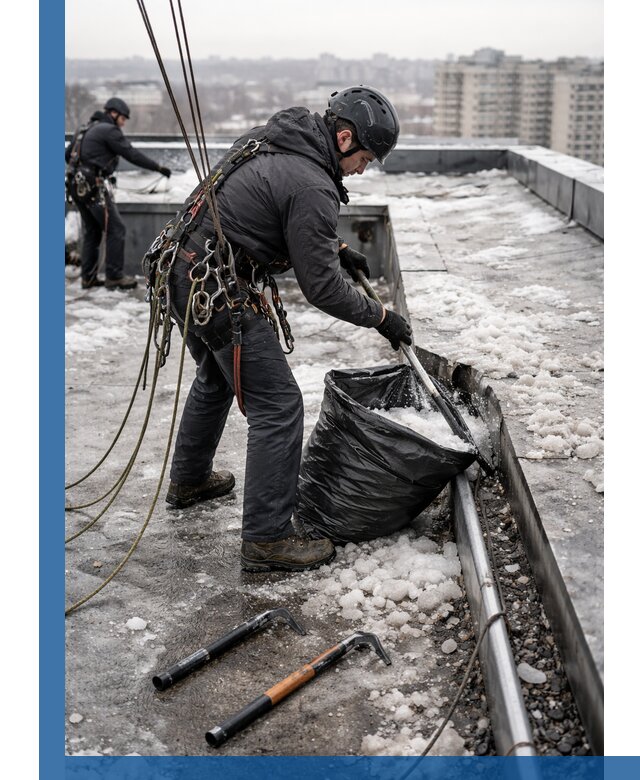 Аварийная очистка кровли в Алексеевке от промальпинистов