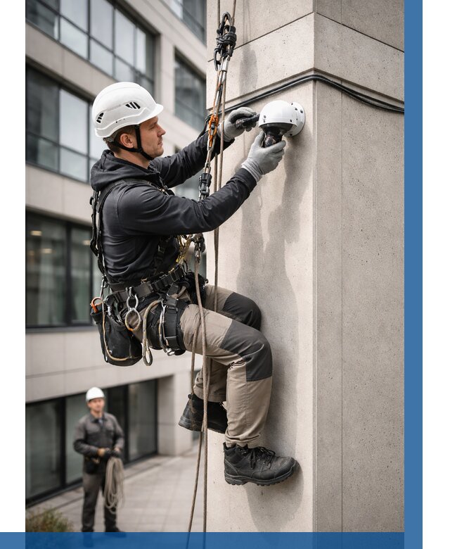 Монтаж камер видеонаблюдения на фасаде в Алексеевке от 8605 р.-ВЫСОТНИК-Лкв