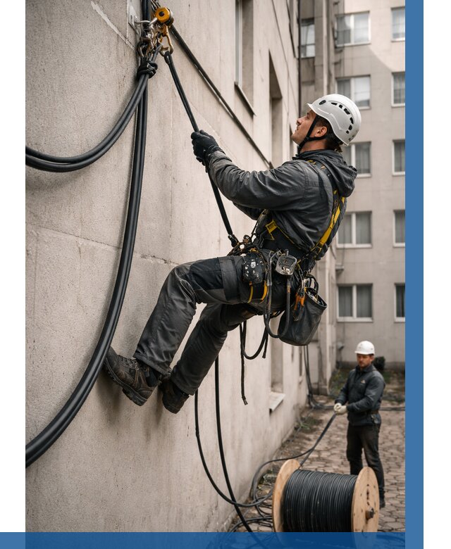 Протяжка кабеля питания на высоте в Алексеевке от 456 р. | ВЫСОТНИК-Лкв