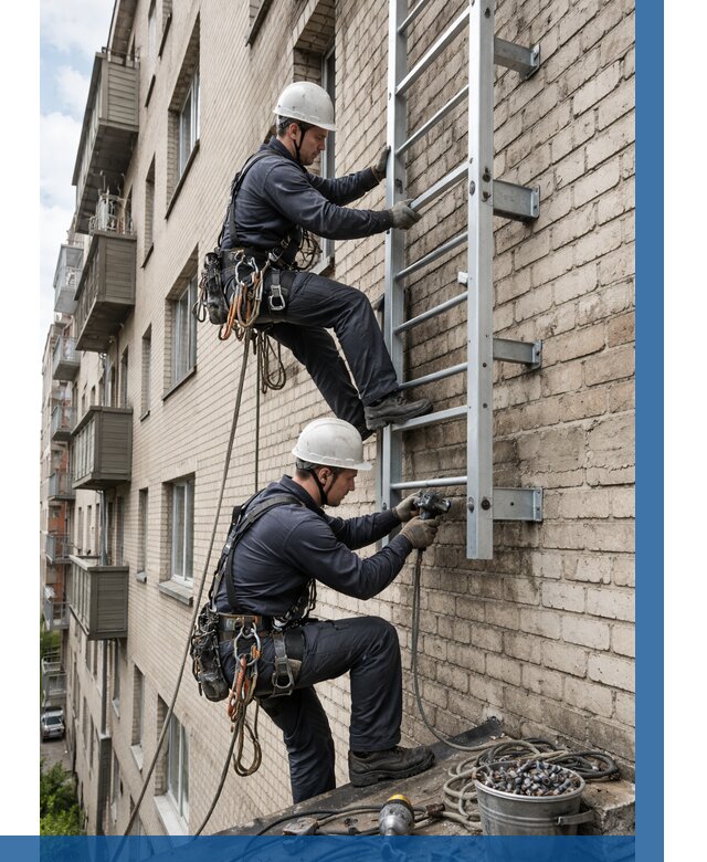 Монтаж пожарной лестницы в Алексеевке от 25310 р заказать у ВЫСОТНИК-Лкв