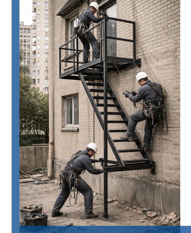 Монтаж пожарной лестницы в Алексеевке, установка и крепление