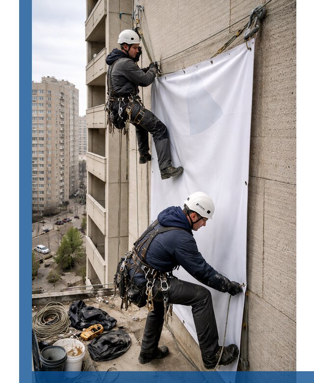 Профессиональный монтаж баннеров на фасаде в Алексеевке