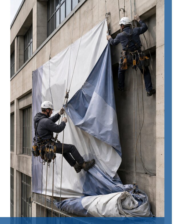 Демонтаж баннеров с фасада в Алексеевке от 4556 р. | ВЫСОТНИК-Лкв