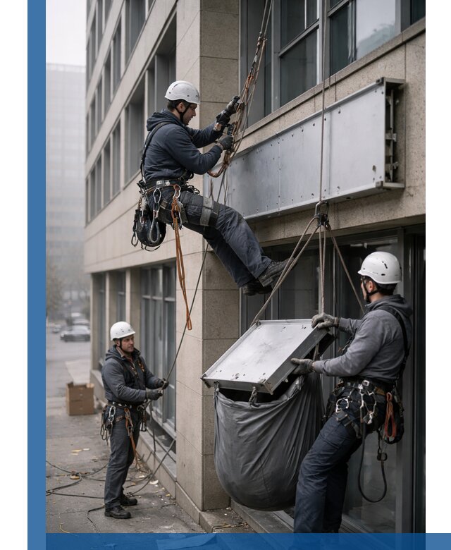 Демонтаж рекламной вывески с высотными работами в Алексеевке