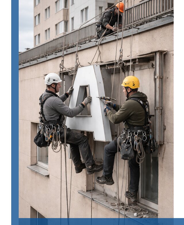 Ремонт и восстановление наружных вывесок на высоте в Алексеевке
