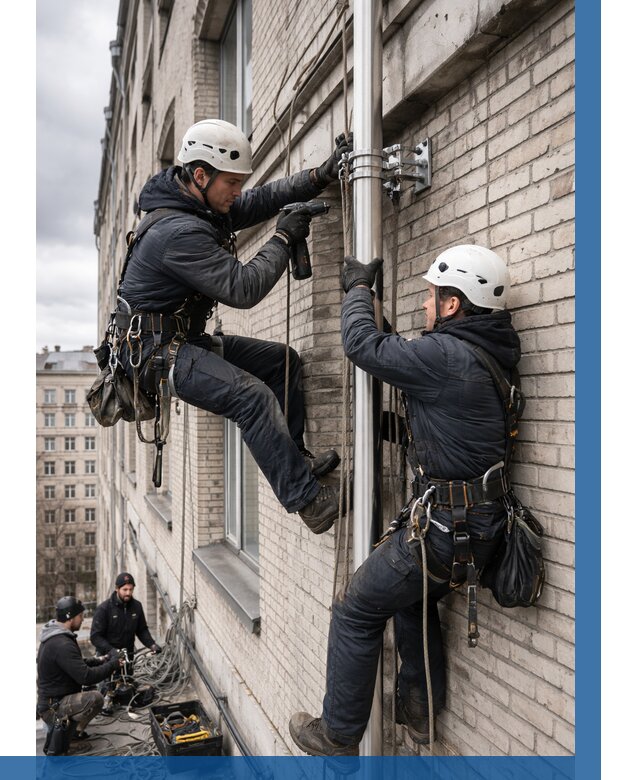 Монтаж флагштока на здании в Алексеевке от 6581 р. | ВЫСОТНИК-Лкв