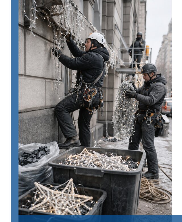 Демонтаж новогоднего оформления и гирлянд в Алексеевке