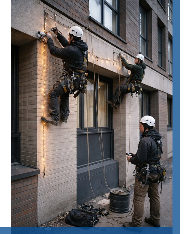 Монтаж гирлянд на фасаде в Алексеевке от 3543 р. | ВЫСОТНИК-Лкв