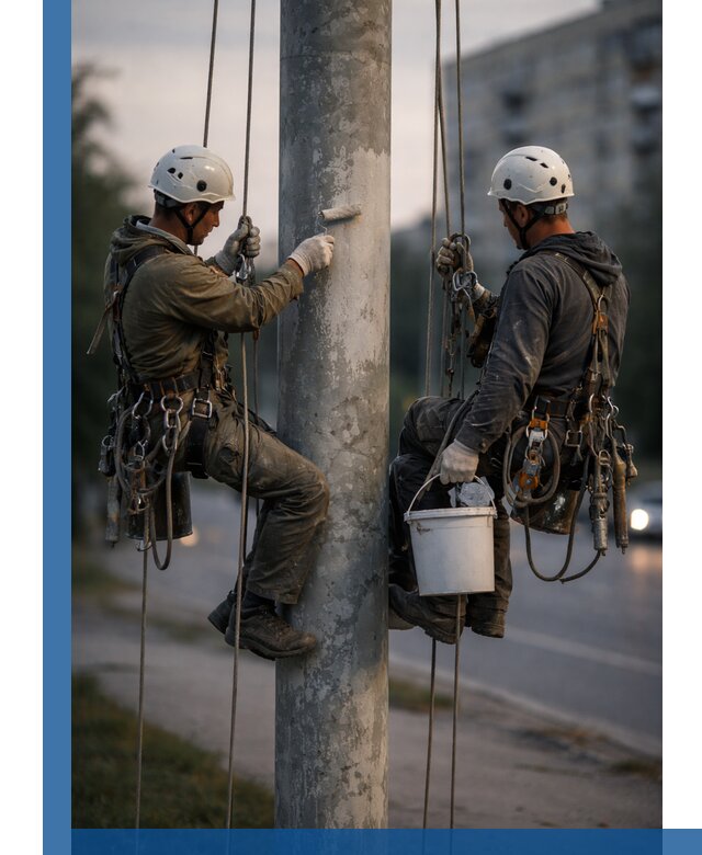 Покраска опор освещения и антикоррозийная защита в Алексеевке