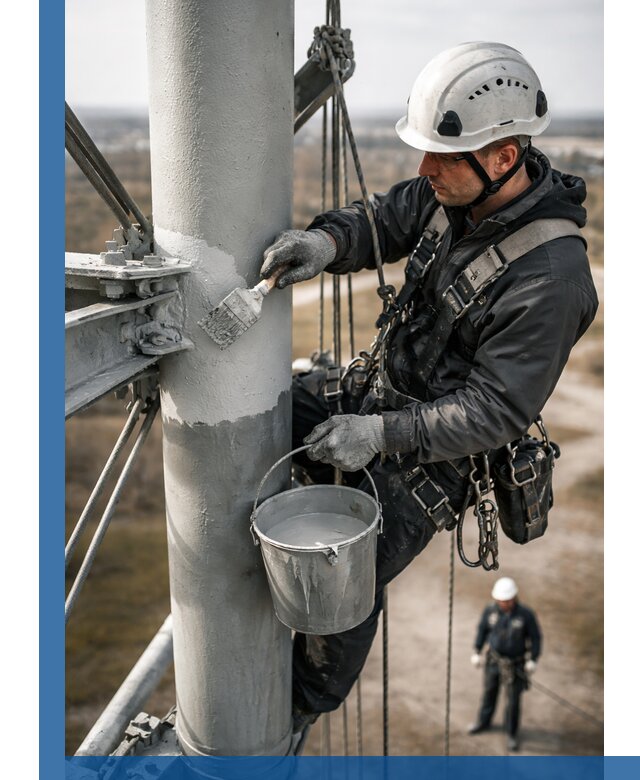 Покраска мачт связи в Алексеевке промышленными альпинистами