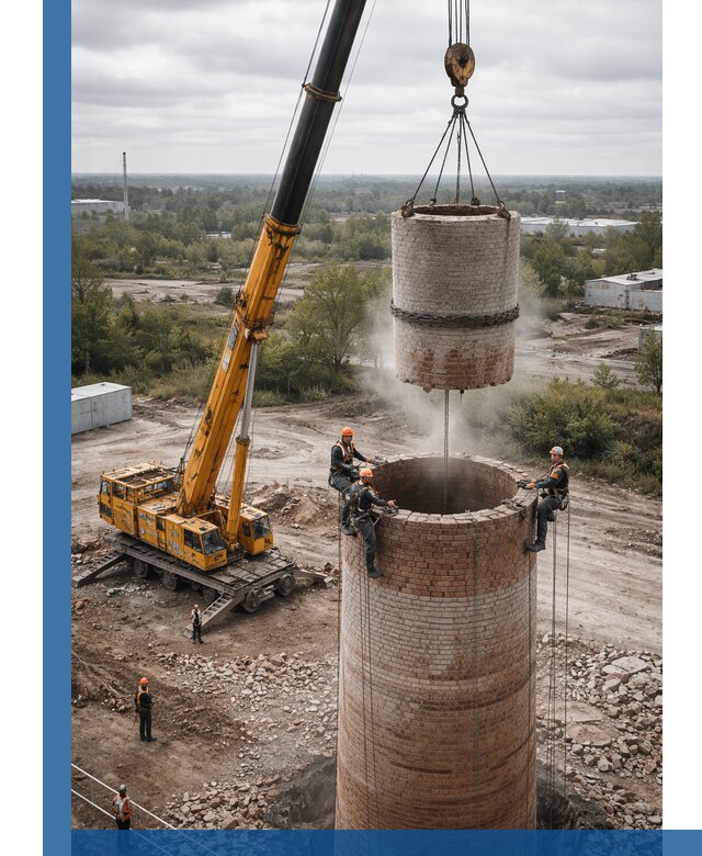 Демонтаж дымовой трубы в Алексеевке с гарантиями безопасности