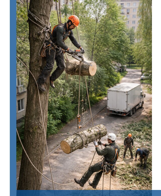 Спил деревьев альпинистами в Алексеевке, безопасно и без повреждений