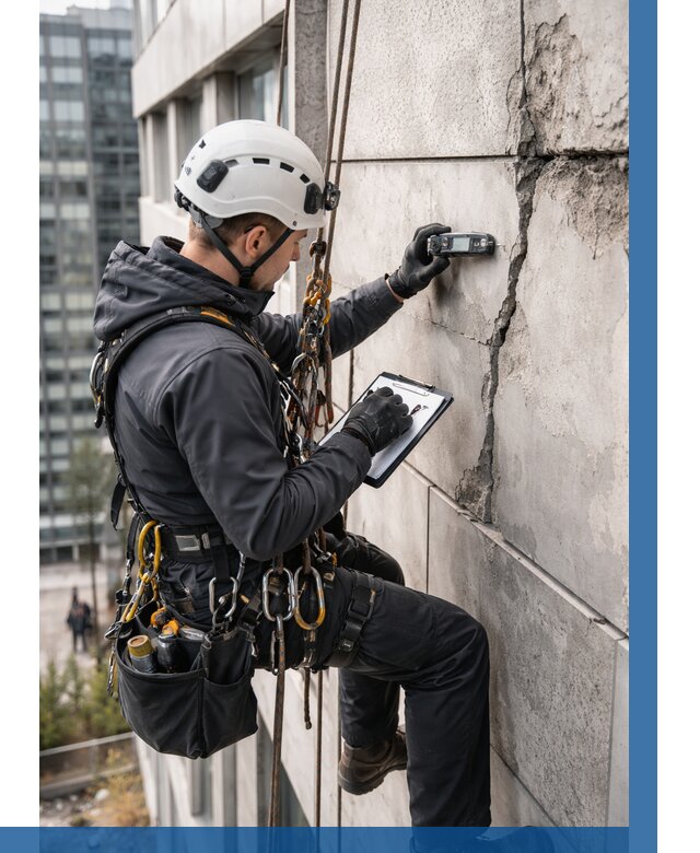 Обследование фасада альпинистами в Алексеевке от 121 р. | ВЫСОТНИК-Лкв