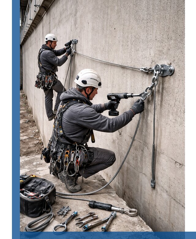 Монтаж анкерных линий высотной безопасности в Алексеевке