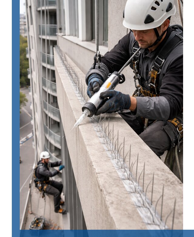 Установка шипов от птиц на фасадах и кровлях в Алексеевке